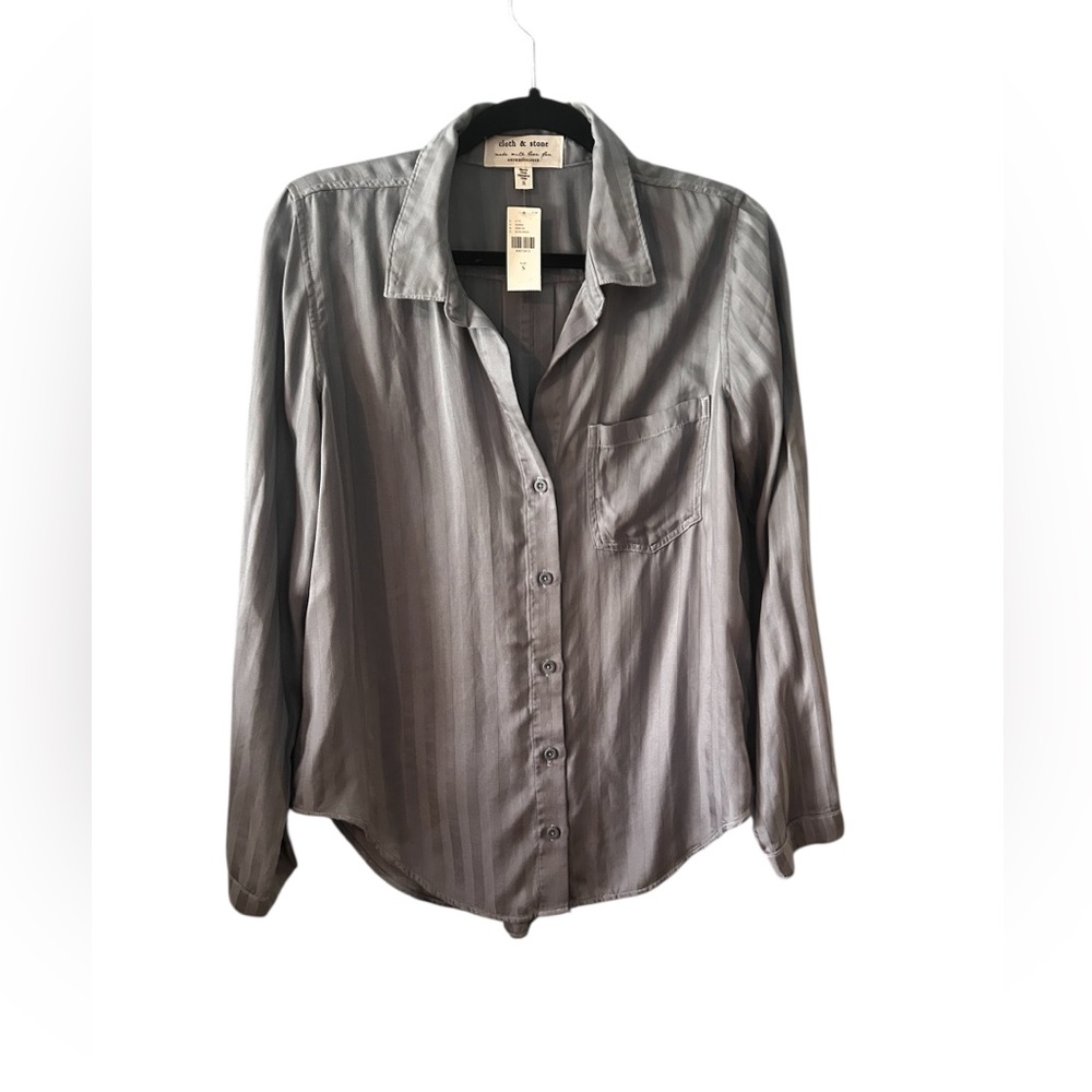 NWT Anthropologie Cloth & Stone grey stripe shirt eco friendly 100% Tencel small